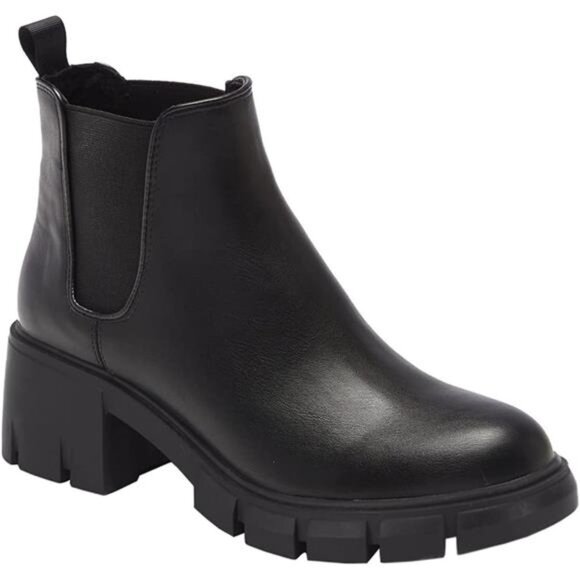 Womens Lug Sole Platform Ankle Booties Chelsea Slip on Chunky Block Heel Leather - Picture 1 of 6